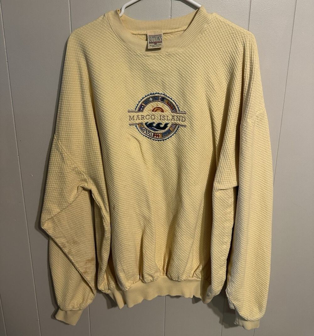 Sutton's Men's XL Yellow Crewneck Pullover Sweatshirt Embroidered Marco Island